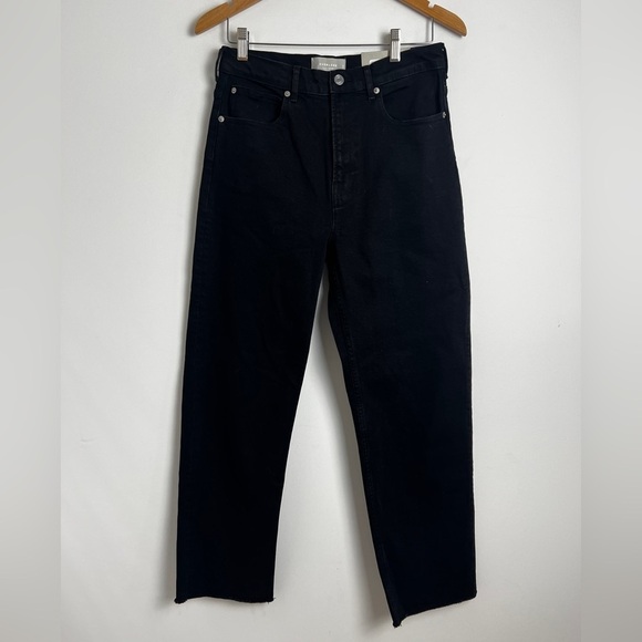 NEW Everlane Black Cotton The Way-High In Coal Raw Hem Straight Leg Jeans 28T - Picture 3 of 12